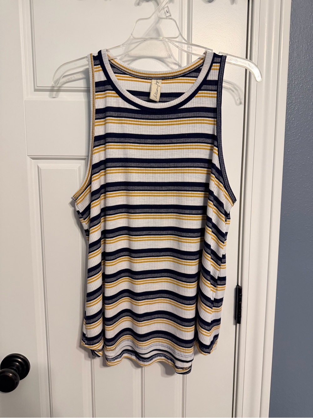 Allison Joy Navy, White & Mustard Striped Ribbed Tank